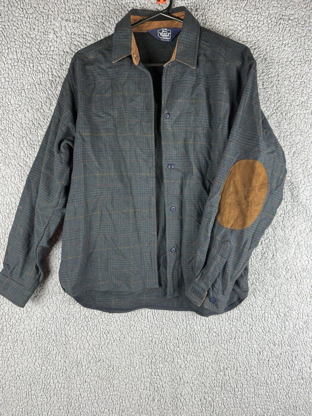 Vintage Woolrich Ladies Wool Plaid Shirt-Size 8 Made in USA Suede Elbows